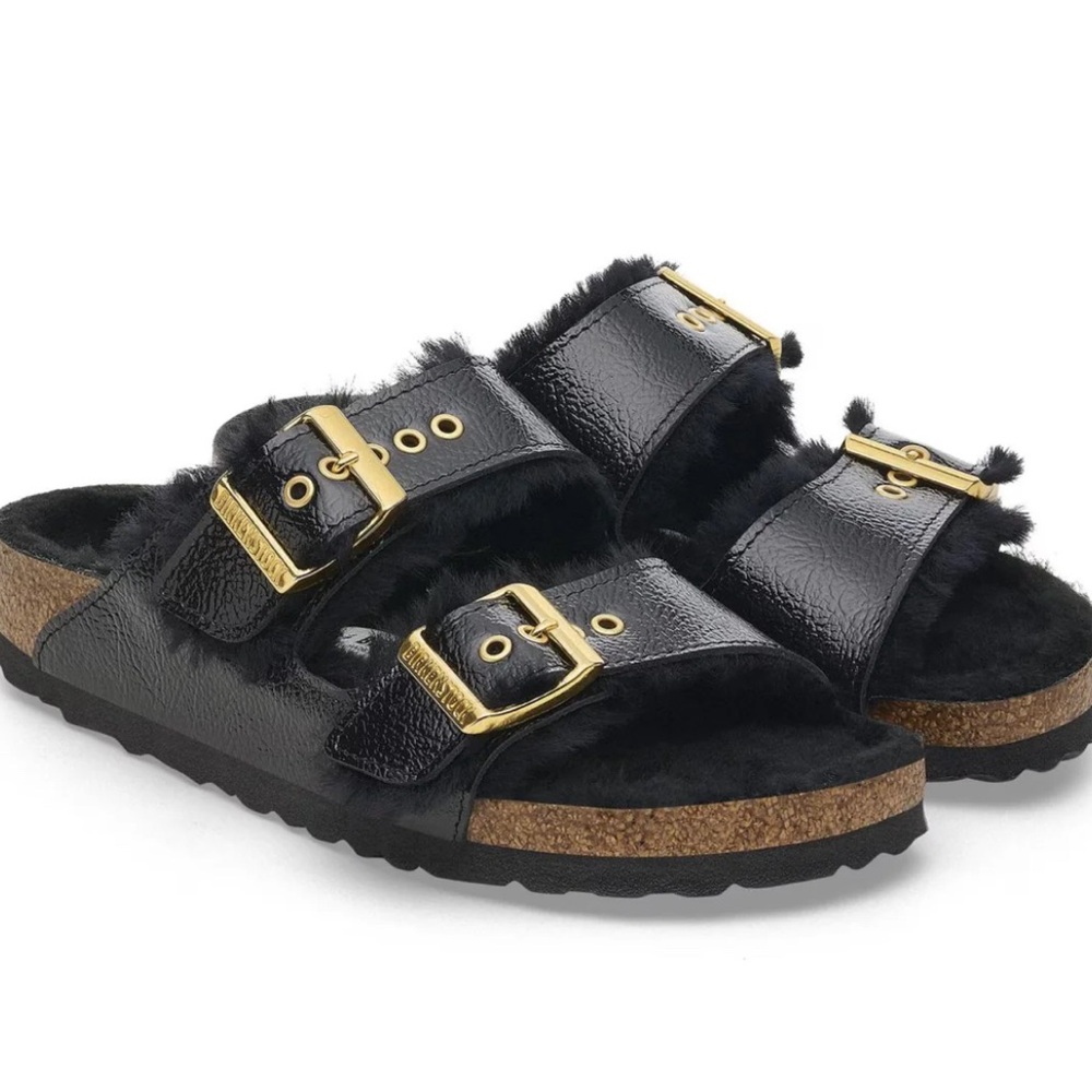 Birkenstock Black Sandals with Gold Buckles
